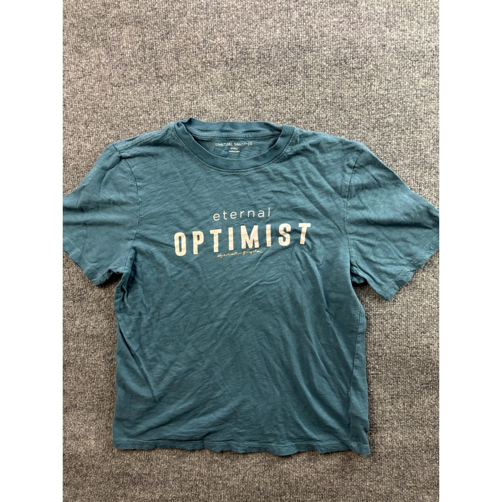 Spiritual Gangster T-Shirt Womens Small Teal Eternal Optimist Graphic Slub Tee